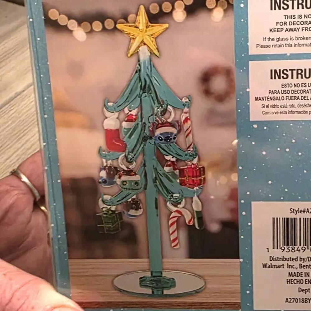 Disney Lelo And Stitch Glass Christmas Tree Light Up Table Top Holiday Decor